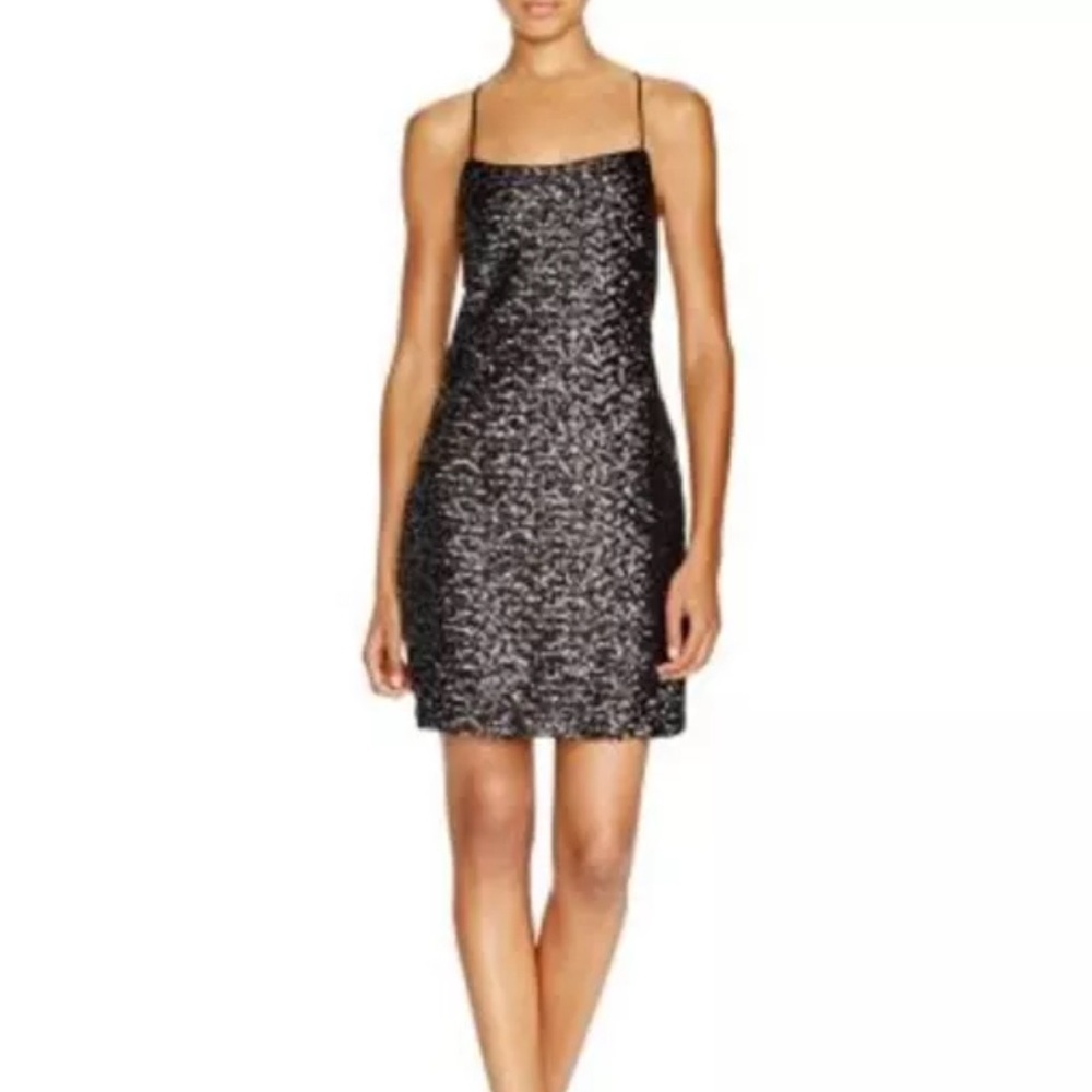 Vera Wang Women's Sleeveless Sequin Sparkly Cocktail Mini Dress Black Silver 12